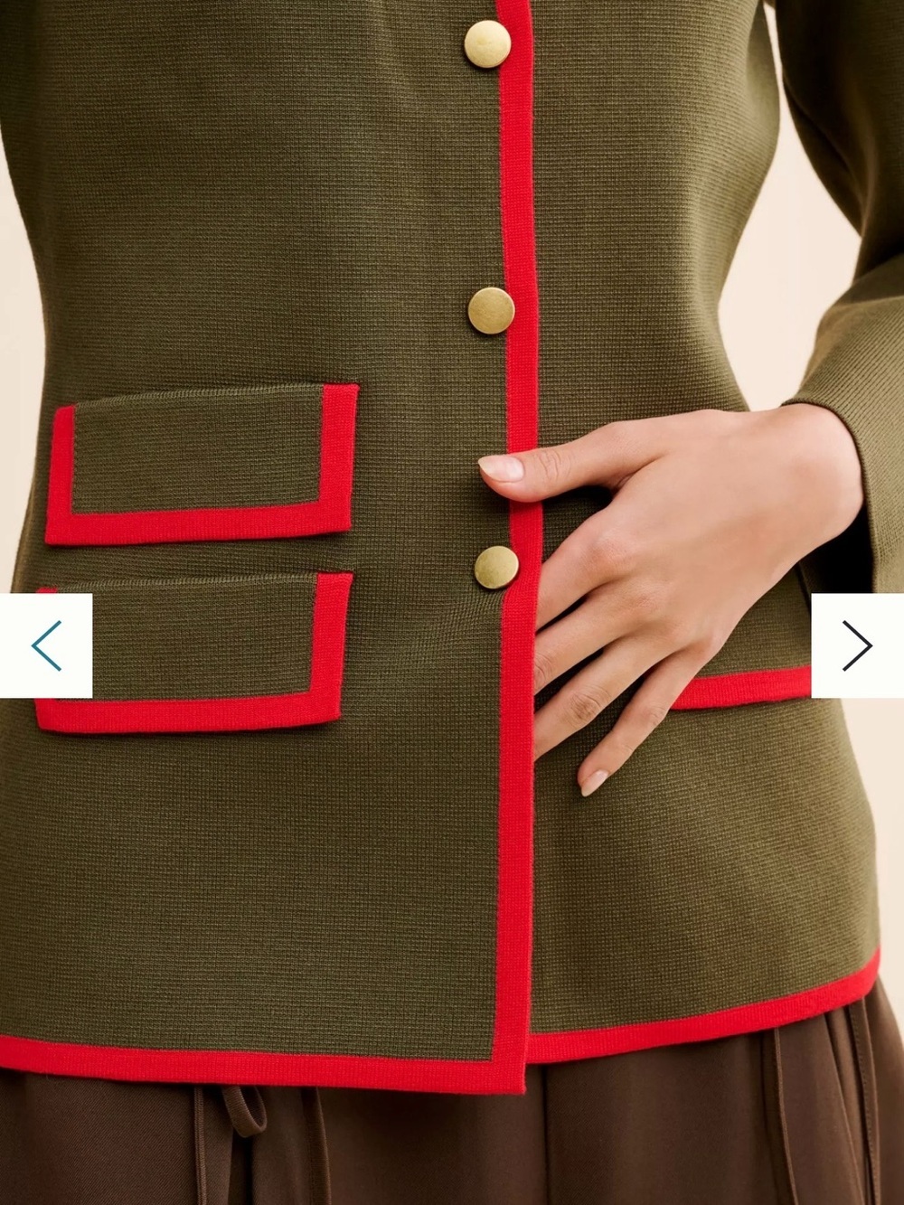 ⚡️Anthropology Dolan Military Sweater Blazer - Olive Green with Red Trim - Picture 3 of 7